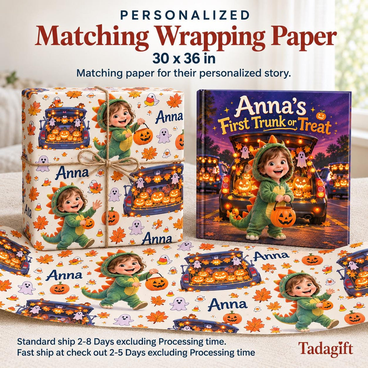 Personalized Halloween Children's Book in Hardcover: First Trunk or Treat Night with Wrapping Paper Included