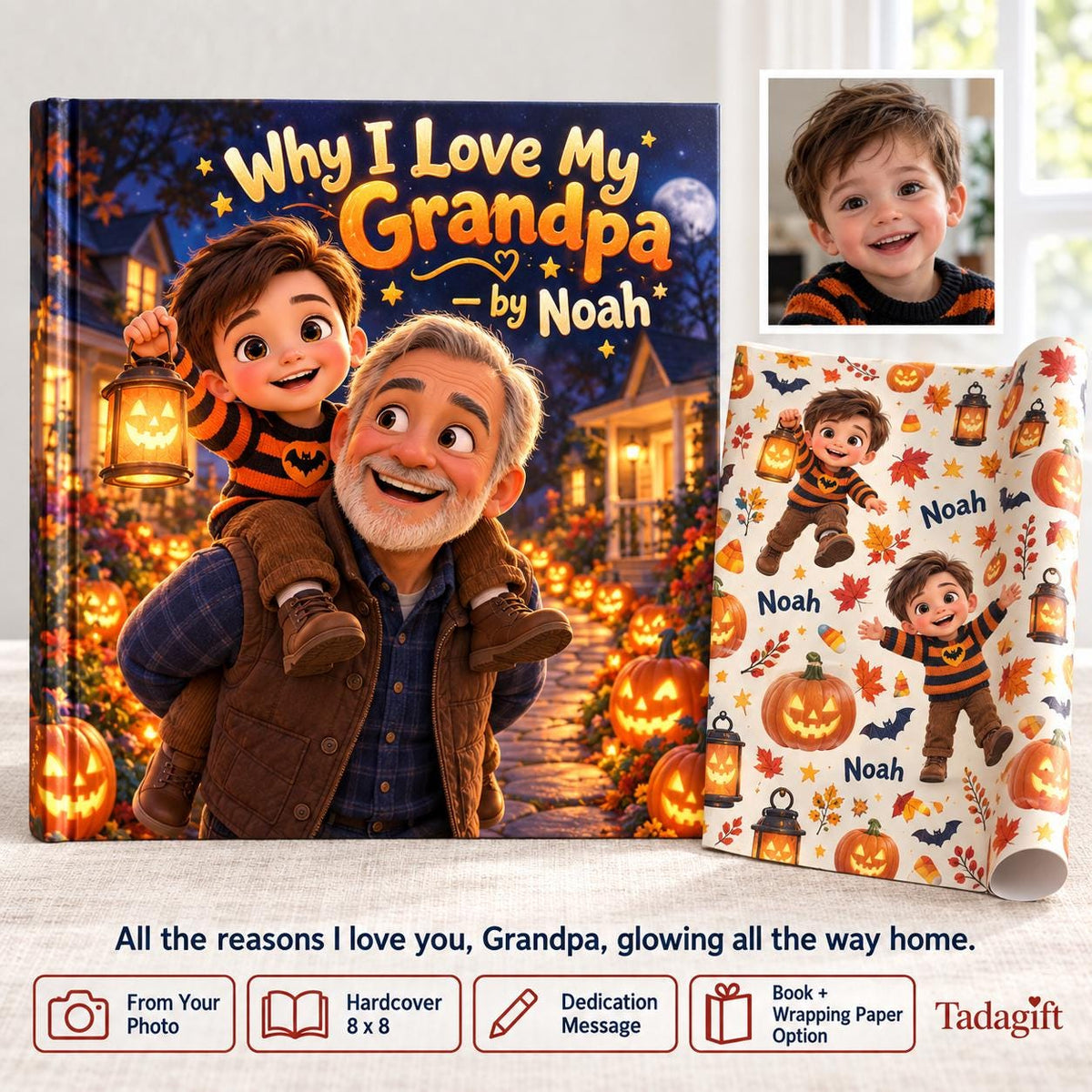 Personalized Children's Book in Hardcover: Why I Love Grandpa Halloween with Wrapping Paper Included
