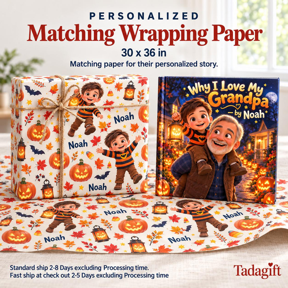 Personalized Children's Book in Hardcover: Why I Love Grandpa Halloween with Wrapping Paper Included