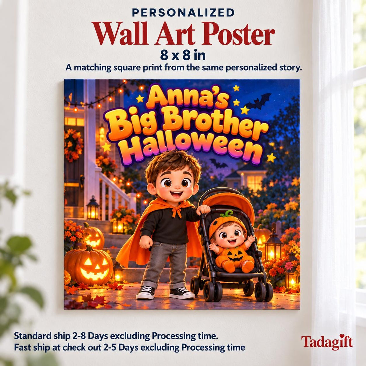 Personalized Children's Book in Hardcover: Big Brother Halloween Story with Wrapping Paper Included