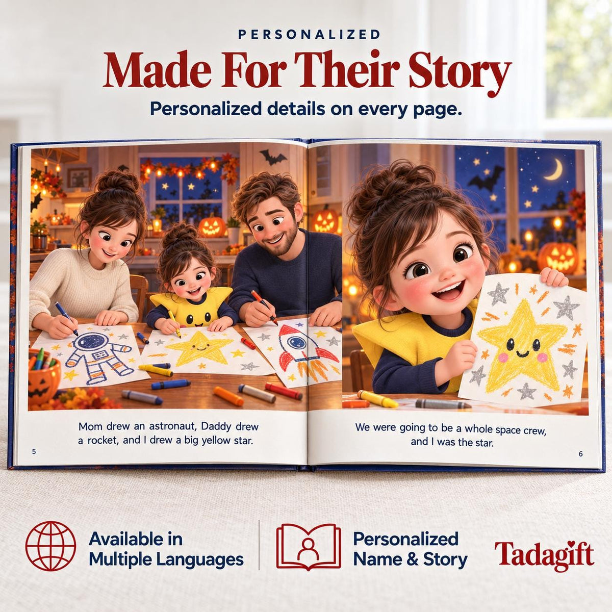 Personalized Children's Book in Hardcover: Halloween Matching Family Costumes with Wrapping Paper Included