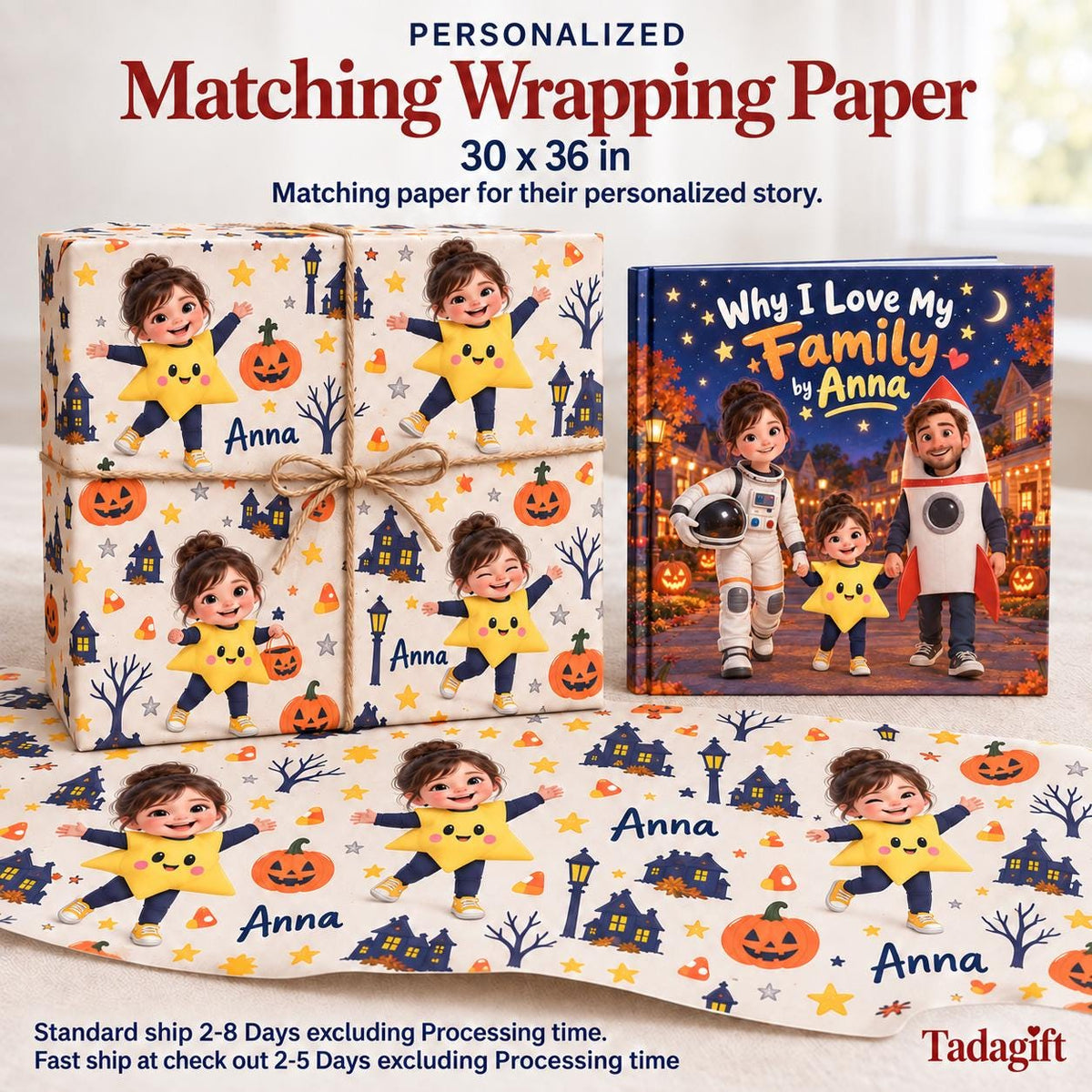 Personalized Children's Book in Hardcover: Halloween Matching Family Costumes with Wrapping Paper Included