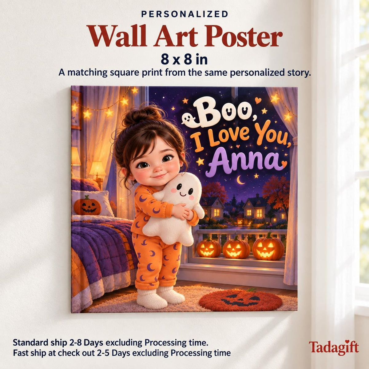 Personalized Children's Book in Hardcover: Halloween Ghost Bedtime Story with Wrapping Paper Included