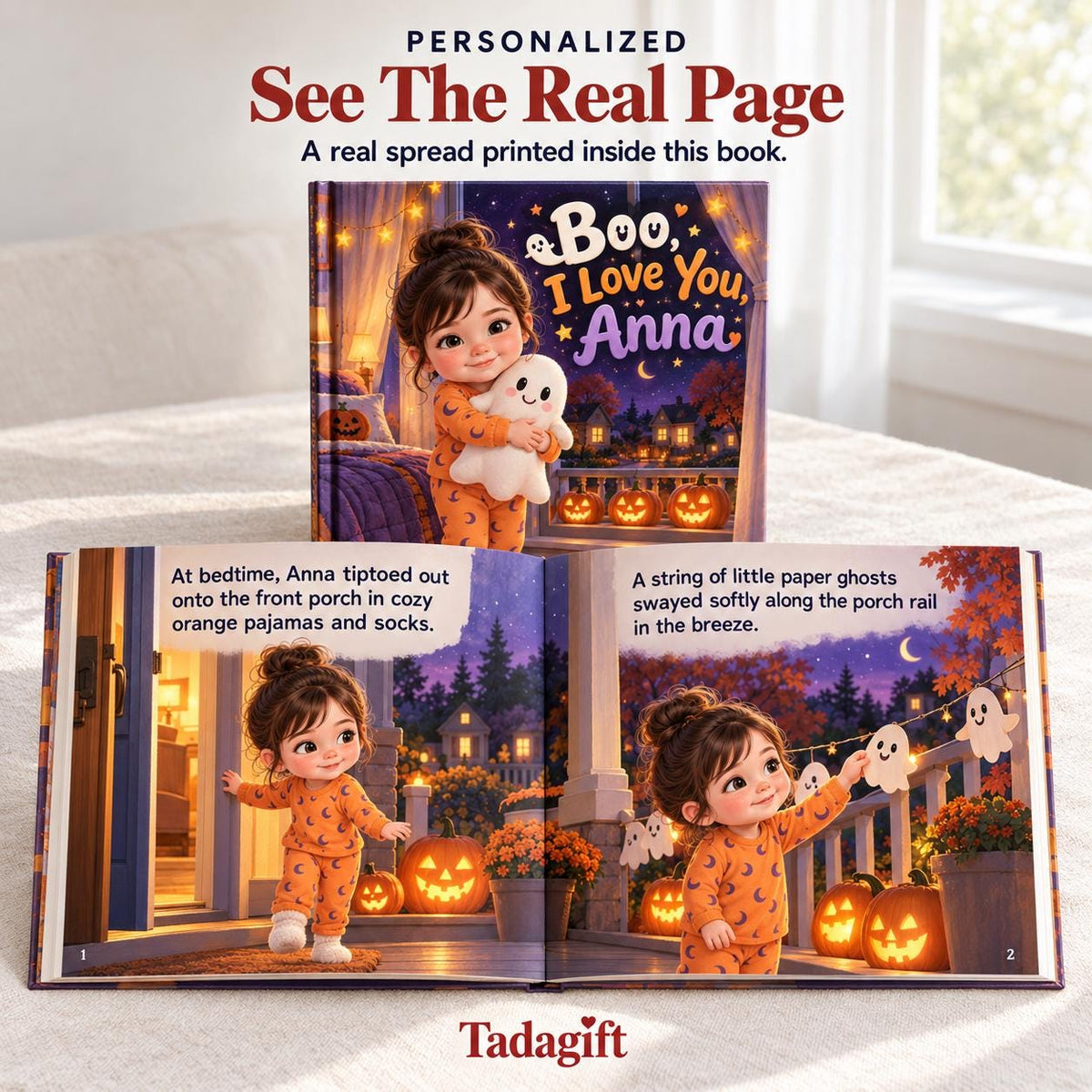 Personalized Children's Book in Hardcover: Halloween Ghost Bedtime Story with Wrapping Paper Included