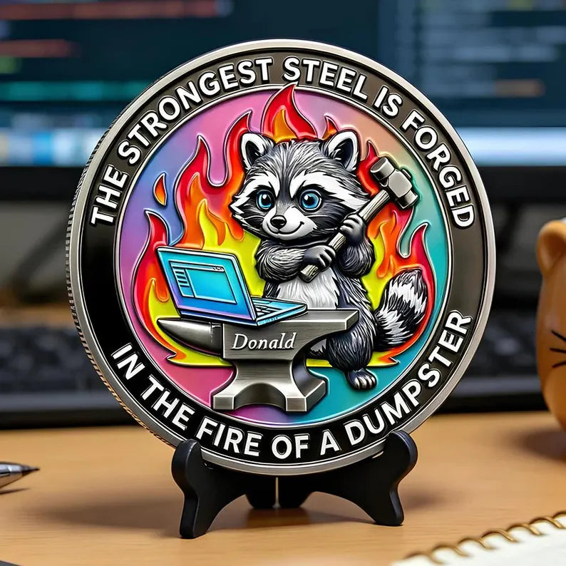 Personalized Funny Raccoon Keepsake Coin, The Strongest Steel Forged In Fire, Coworker Birthday Keepsake, Office Worker Gift Idea, Friend