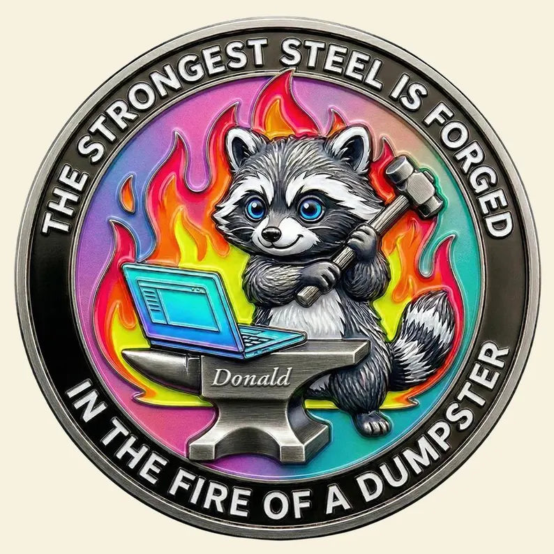 Personalized Funny Raccoon Keepsake Coin, The Strongest Steel Forged In Fire, Coworker Birthday Keepsake, Office Worker Gift Idea, Friend