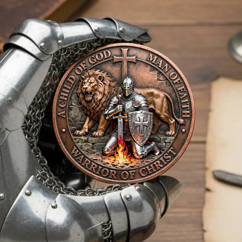 Retro Warriors Of Christ Keepsake Coin,A Child Of God Keepsake Coin, Knight Christian Cross Coin, Religious Gift, Faithful Gift For Him Men