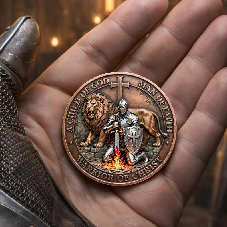 Retro Warriors Of Christ Keepsake Coin,A Child Of God Keepsake Coin, Knight Christian Cross Coin, Religious Gift, Faithful Gift For Him Men